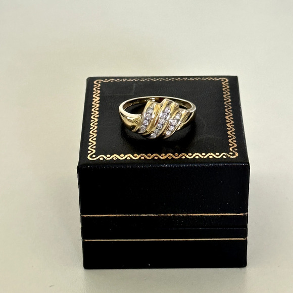 14K Yellow Gold Natural Diamonds Triple Row Wave Ladies Band Ring Size 10 - Picture 3 of 16